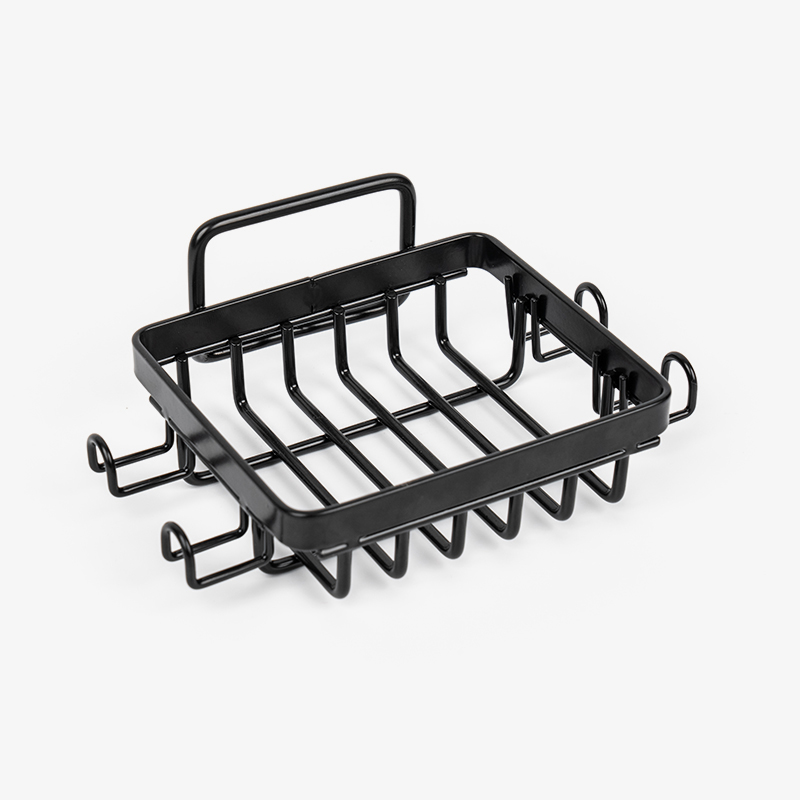 Musta ruostumattomasta teräksestä valmistettu saippuapidike suihkuun